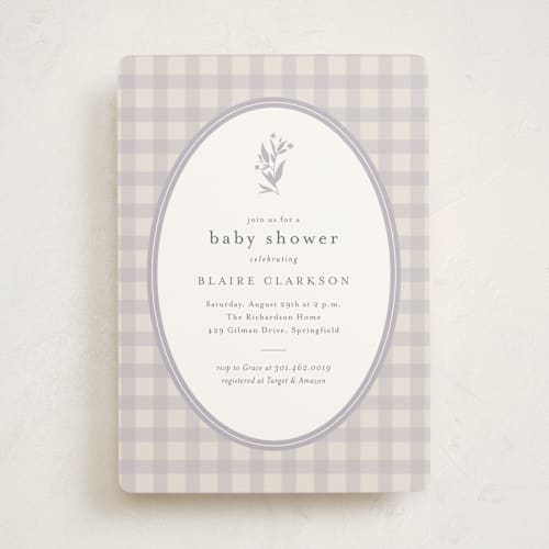 This is a lilac baby shower invitations with standard by Jessica Williams called delicate bloom printing on signature in standard