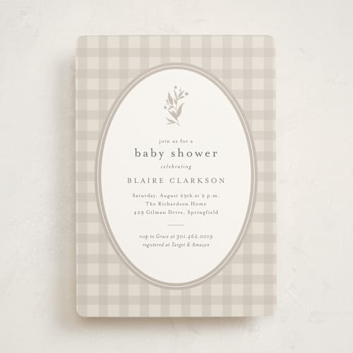 This is a fawn baby shower invitations with standard by Jessica Williams called delicate bloom printing on signature in standard