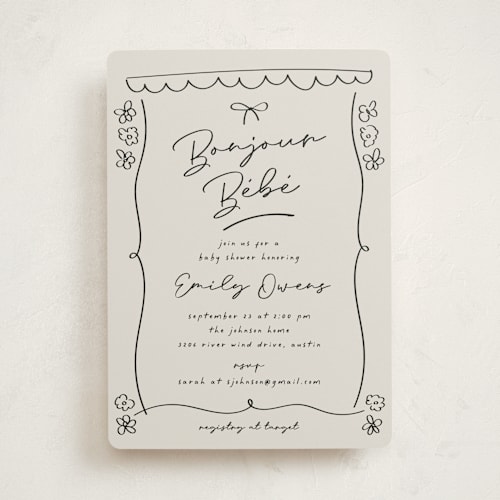 This is a stone baby shower invitations with standard by Ashley Iwafuchi called oh bebe printing on signature in standard