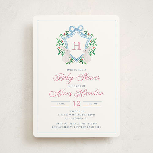 This is a cotton candy baby shower invitations with standard by Cass Loh called bunny crest printing on signature in standard