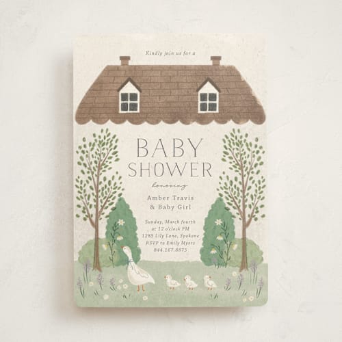 This is a cream baby shower invitations with standard by Kiersten Garner called cottage baby printing on signature in standard