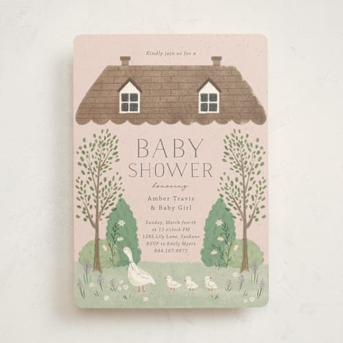 This is a blush baby shower invitations with standard by Kiersten Garner called cottage baby printing on signature in standard