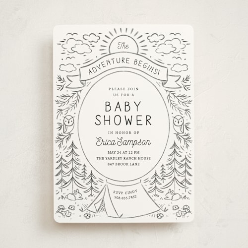 This is a moonstone baby shower invitations with standard by Kiersten Garner called the adventure begins printing on signature in standard