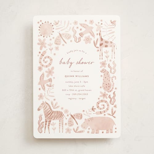 This is a sherbet baby shower invitations with standard by Pixel and Hank called creatures printing on signature in standard