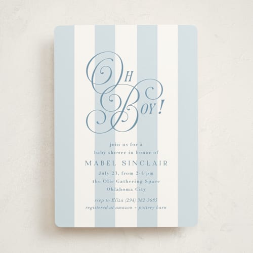 This is a bluebonnet baby shower invitations with standard by Laura Hankins called oh boy! printing on signature in standard