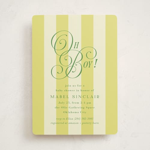 This is a limoncello baby shower invitations with standard by Laura Hankins called oh boy! printing on signature in standard