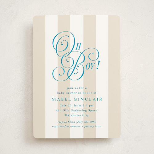 This is a marshmallow baby shower invitations with standard by Laura Hankins called oh boy! printing on signature in standard