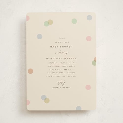 This is a wildflower baby shower invitations with standard by Pixel and Hank called polka pop printing on signature in standard