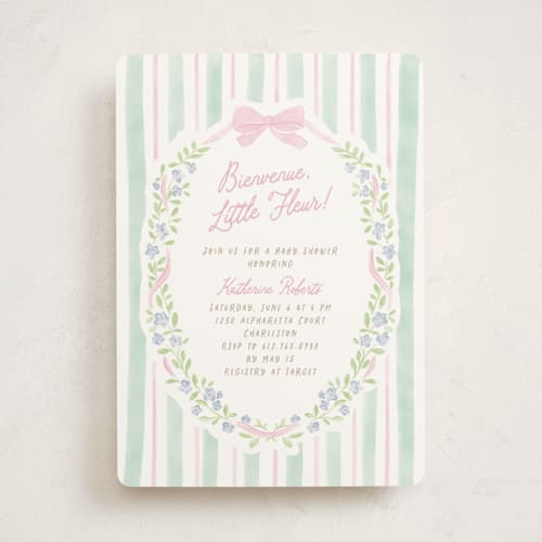 This is a cupcake baby shower invitations with standard by Creo Study called little fleur printing on signature in standard