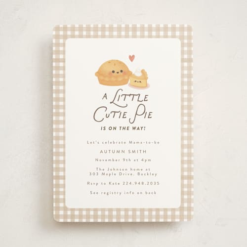 This is a tan baby shower invitations with standard by Itsy Belle Studio called cutie pie printing on signature in standard