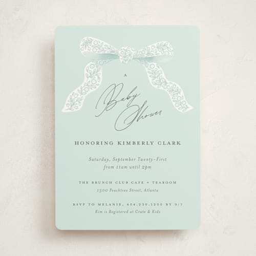 This is a tiffany blue baby shower invitations with standard by Paper Raven Co. called dainty printing on signature in standard
