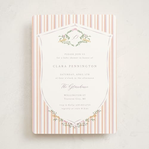 This is a passion fruit baby shower invitations with standard by Corinne Malesic called vintage whimsy printing on signature in standard