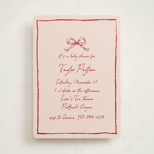This is a wine baby shower invitations with standard by Cass Loh called ribbon bow drawing printing on signature in standard