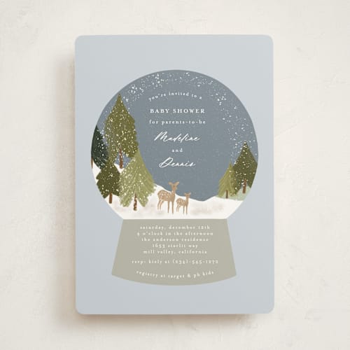 This is a fog baby shower invitations with standard by Devika Keskar called snowglobe shower printing on signature in standard
