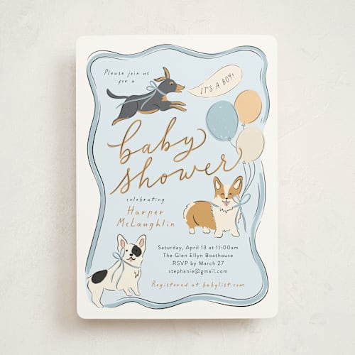 This is a fur baby shower invitations with standard by Erin German called party puppies printing on signature in standard