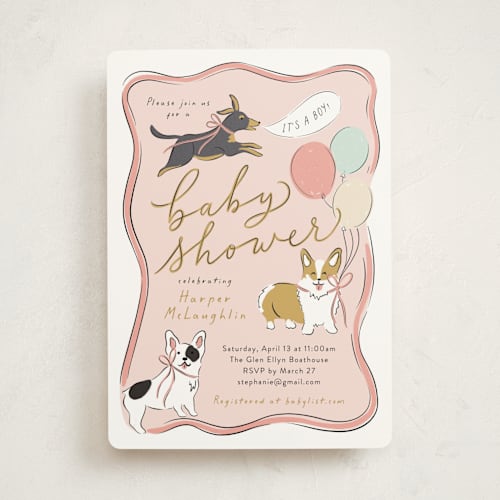 This is a cuddle baby shower invitations with standard by Erin German called party puppies printing on signature in standard