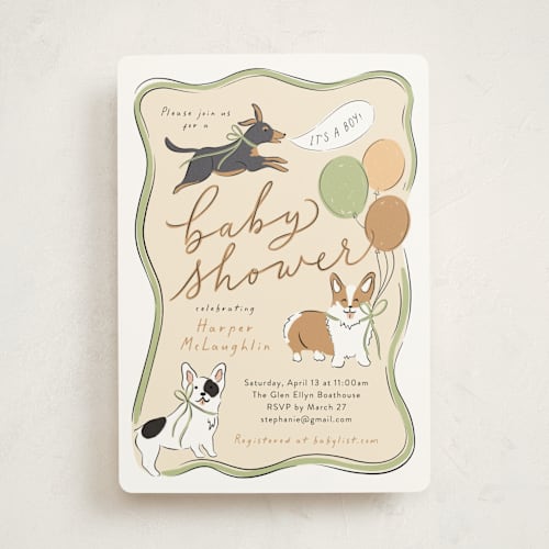 This is a bark baby shower invitations with standard by Erin German called party puppies printing on signature in standard