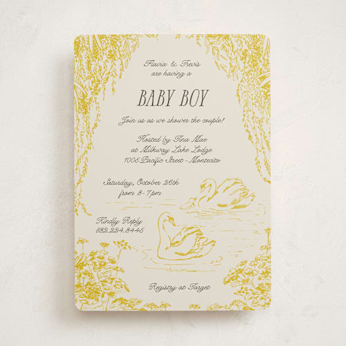 This is a mango baby shower invitations with standard by Pati Cascino called sweet swan printing on signature in standard