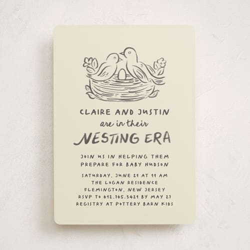 This is a beetle baby shower invitations with standard by Creo Study called nesting era printing on signature in standard
