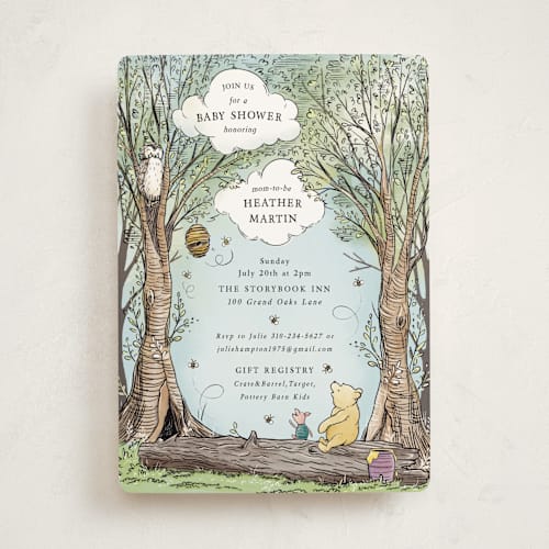 This is a sky baby shower invitations with standard by Becky Nimoy called disney's winnie the pooh in the wood printing on signature in standard