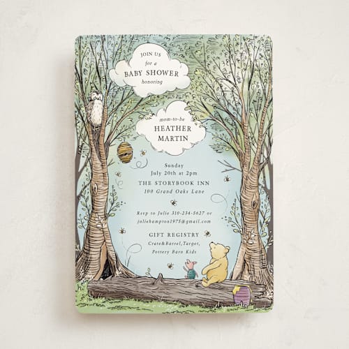 This is a sky baby shower invitations with standard by Becky Nimoy called disney's winnie the pooh in the wood printing on signature in standard