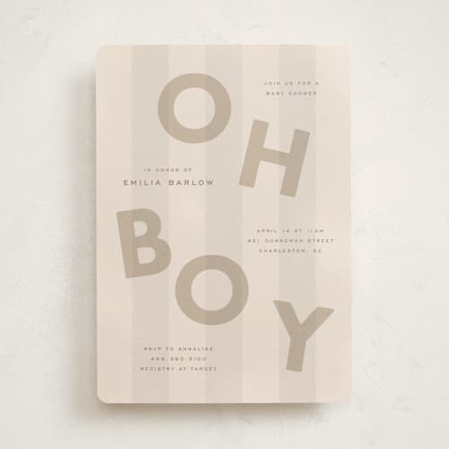 This is a latte baby shower invitations with standard by Ellen Schlegelmilch called oh boy printing on signature in standard