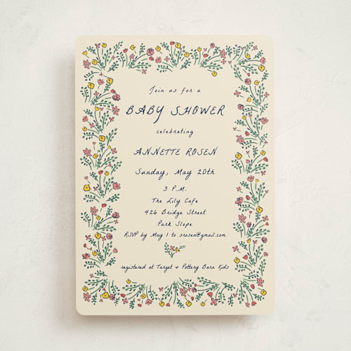 This is a midnight baby shower invitations with standard by Sarah Rosenthal called blossoming love printing on signature in standard