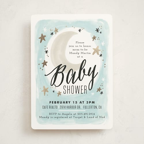 This is a sky baby shower invitations with standard by Alethea and Ruth called moonlit printing on signature in standard