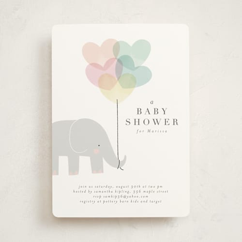 This is a peony baby shower invitations with standard by Lori Wemple called elephant printing on signature in standard