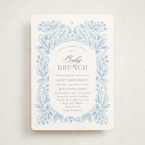 This is a powder baby shower invitations with standard by Jen Owens called arch printing on signature in standard