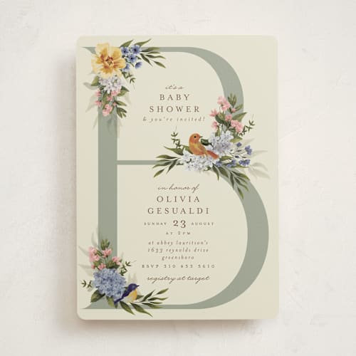 This is a fern baby shower invitations with standard by Chris Griffith called b is for baby shower printing on signature in standard