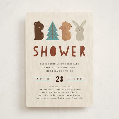 This is a birch baby shower invitations with standard by Erica Krystek called woodland type printing on signature in standard