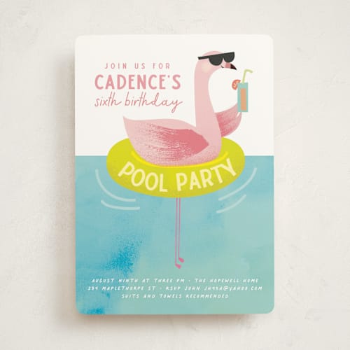 This is a lime kids birthday invitations with standard by Lori Wemple called flamingo printing on signature in standard