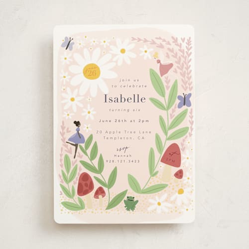 This is a rose kids birthday invitations with standard by Hudson meet Rose called fairies printing on signature in standard