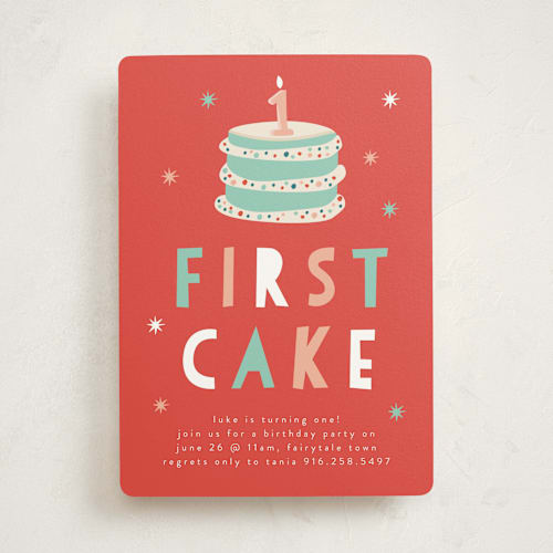 This is a citrus kids birthday invitations with standard by Christie Garcia called that first cake printing on signature in standard