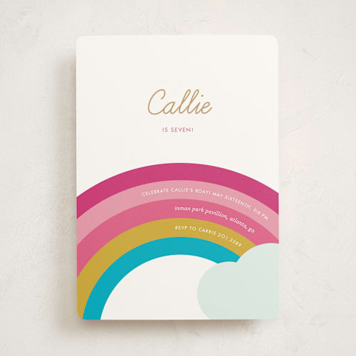 This is a may kids birthday invitations with standard by kelli hall called over the rainbow printing on signature in standard