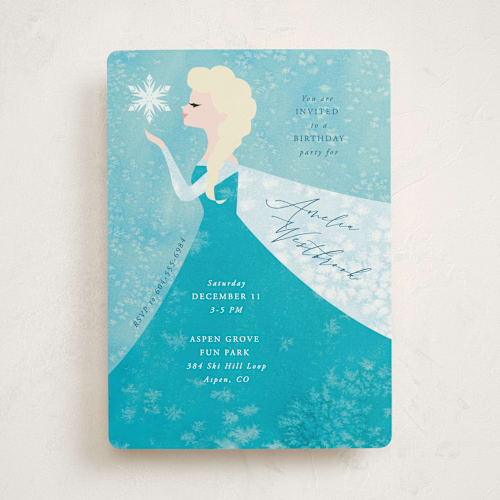 This is a frost kids birthday invitations with standard by Holly Whitcomb called disney elsa's snowflakes printing on signature in standard
