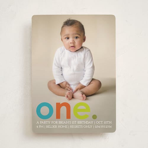 This is a teal kids birthday invitations with standard by Denise Malacrea called colorful one printing on signature in standard