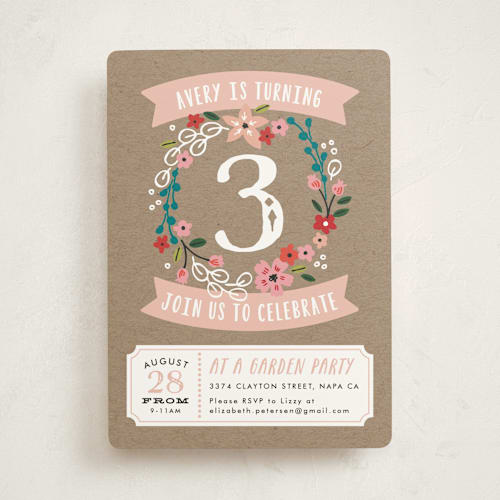 This is a petal kids birthday invitations with standard by Alethea and Ruth called garden wreath printing on signature in standard
