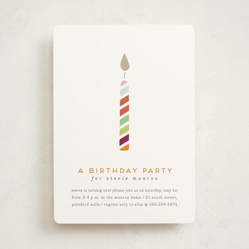 This is a full spectrum kids birthday invitations with standard by Up Up Creative called lit candle printing on signature in standard