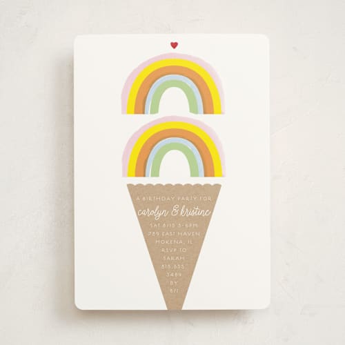 This is a sherbert kids birthday invitations with standard by Baumbirdy called double rainbow scoop printing on signature in standard