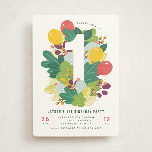 This is a grass kids birthday invitations with standard by Shannon Chen of Four Wet Feet Studio called colorful cactus party printing on signature in standard