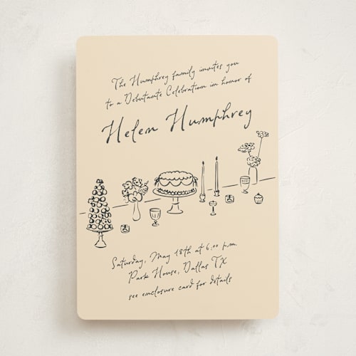 This is a ink debutante party invitations with standard by Zove Ahhh called festive table printing on signature in standard