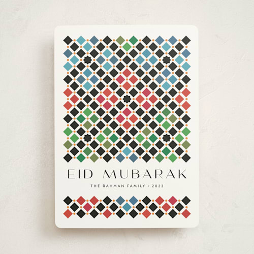 This is a cinnabar eid cards with standard by Kamala Nahas called alhambra printing on signature in standard