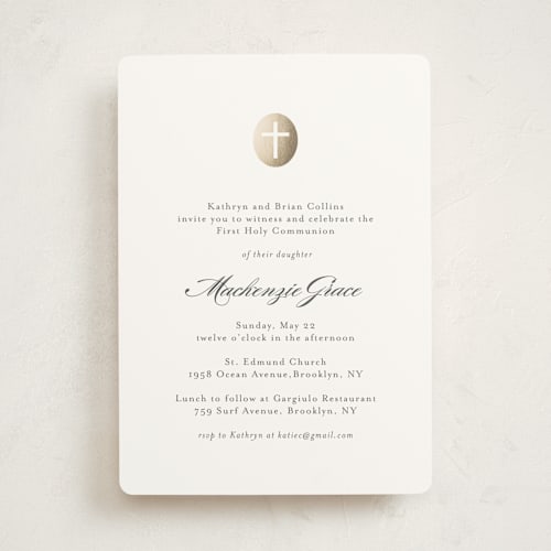 This is a cloud communion invitations announcements with standard by Annie Holmquist called medallion cross printing on signature in standard