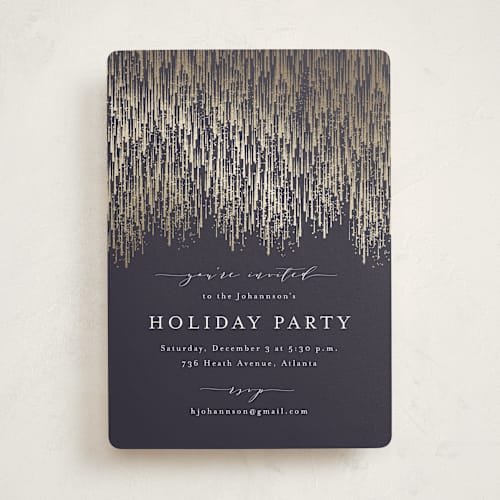 This is a midnight holiday party invitations with foil pressed by Kristie Kern called swank soirée printing on signature in standard