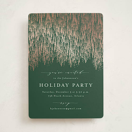 This is a sage holiday party invitations with foil pressed by Kristie Kern called swank soirée printing on signature in standard
