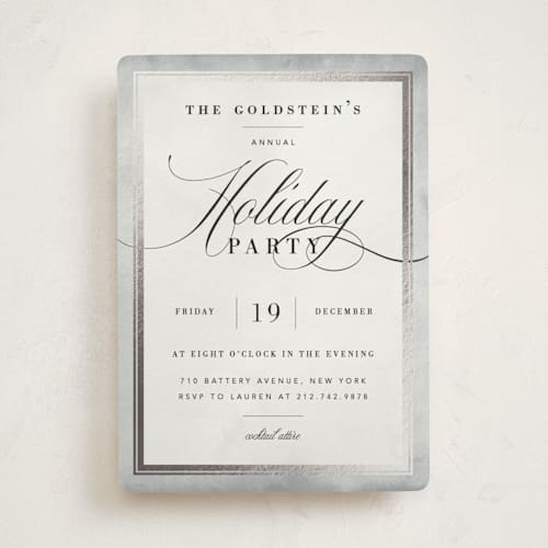 This is a diamond holiday party invitations with foil pressed by Jennifer Lew called refinement printing on signature in standard