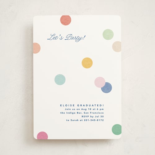 This is a rainbow graduation invitations with standard by Creo Study called confetti party printing on signature in standard