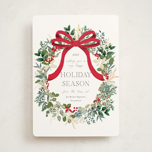 This is a candy cane business holiday cards with foil pressed by Susan Moyal called holiday bow printing on signature in standard